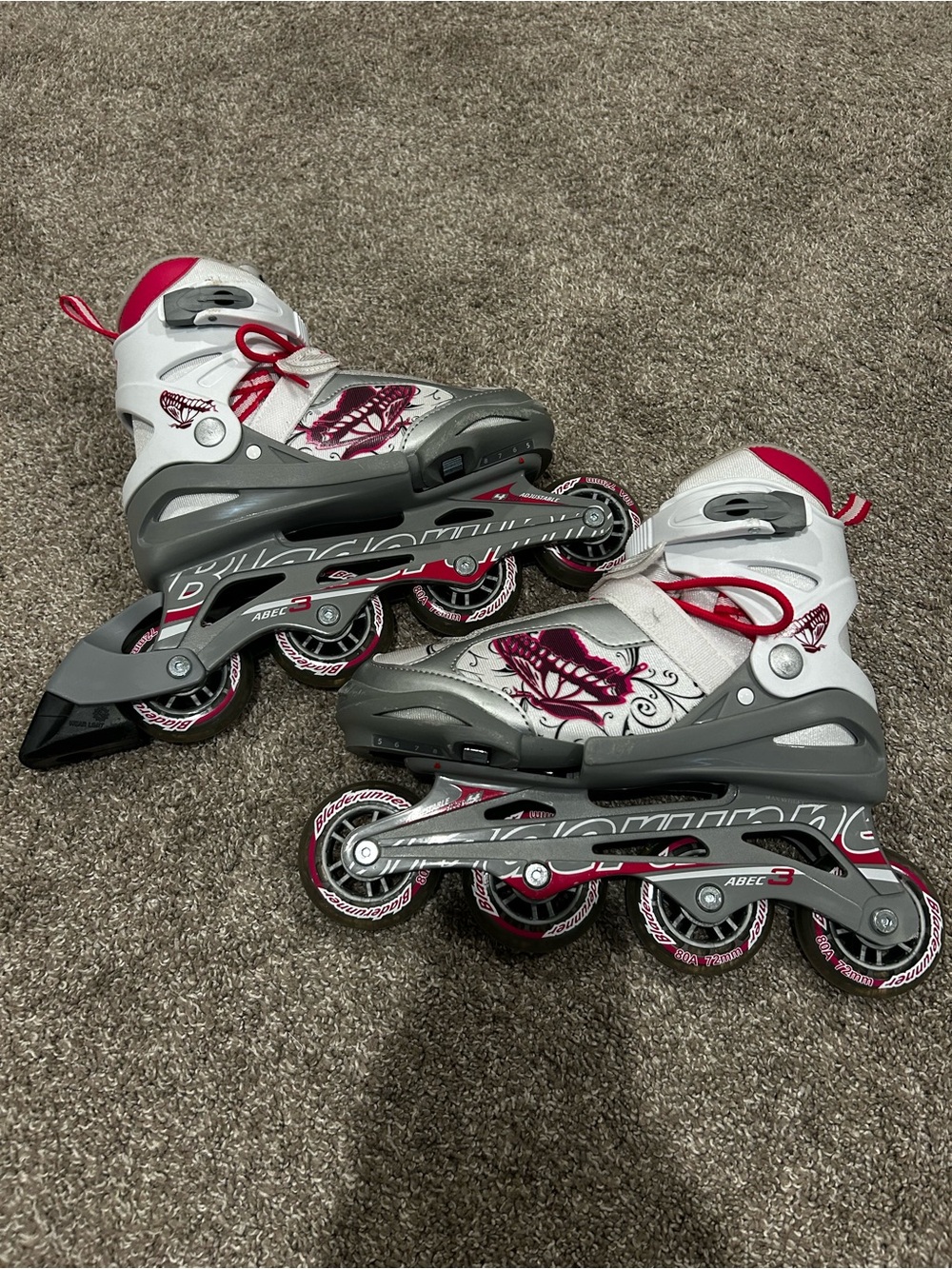 Youth White and Pink Adjustable Inline Skates - Girls Rollerblades